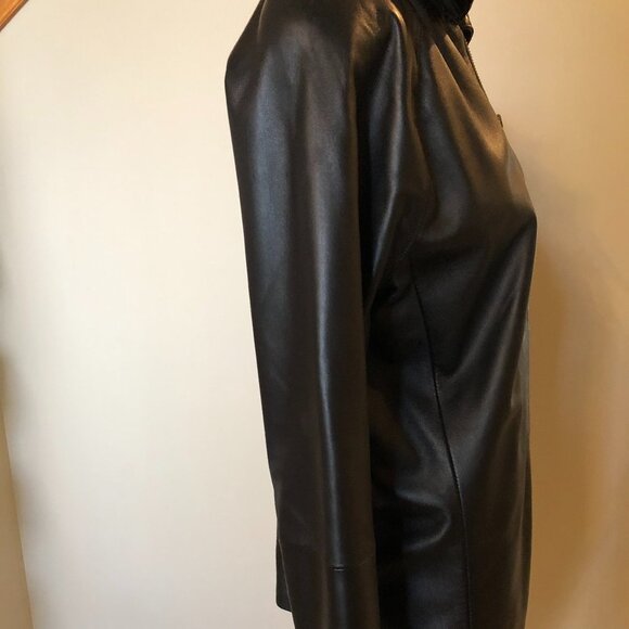 Casual Exposed Zip Lined Collared Genuine Leather Jacket Black sz M NWOT - Picture 3 of 6